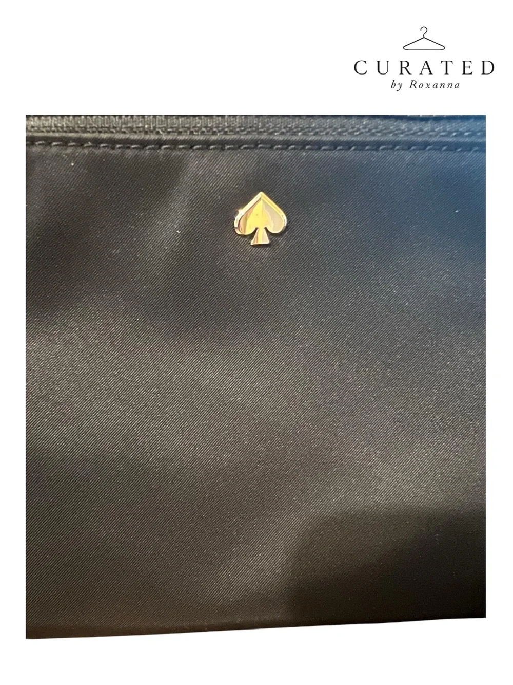 Kate Spade Black Nylon Wristlet Zip Pouch Clutch Gold Spade Logo EUC